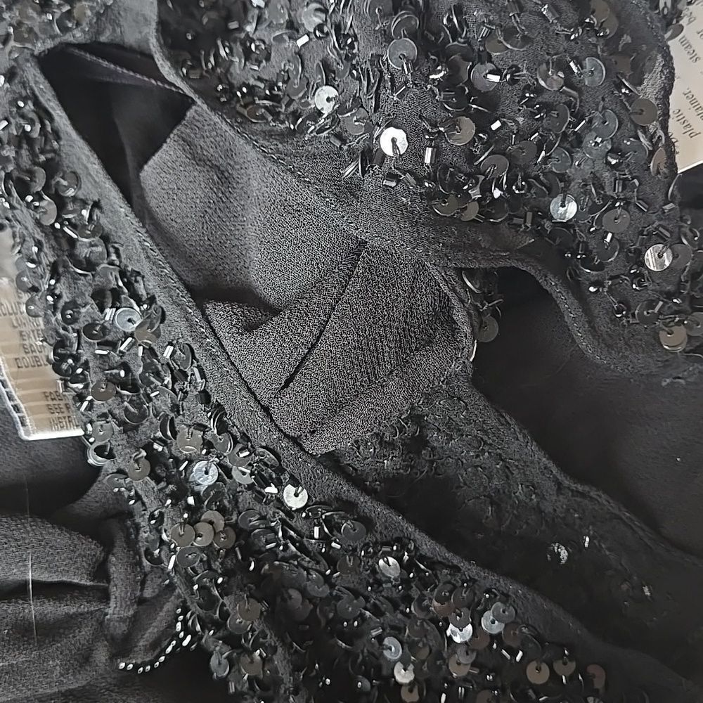 VINTAGE Adrianna Papell Size XL Top Elegant Black Sequin Womens Blouse Dressy - Picture 13 of 16